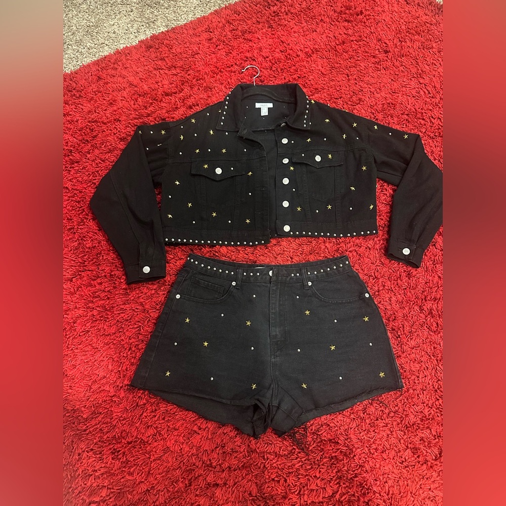 Forever 21 Black Star-Studded Denim Jacket & Shorts Set. Shorts sz31 and jacketM